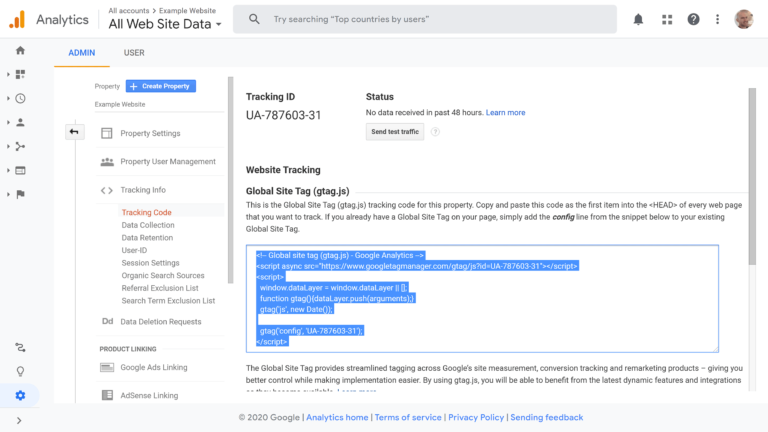 Code de suivi Google Analytics