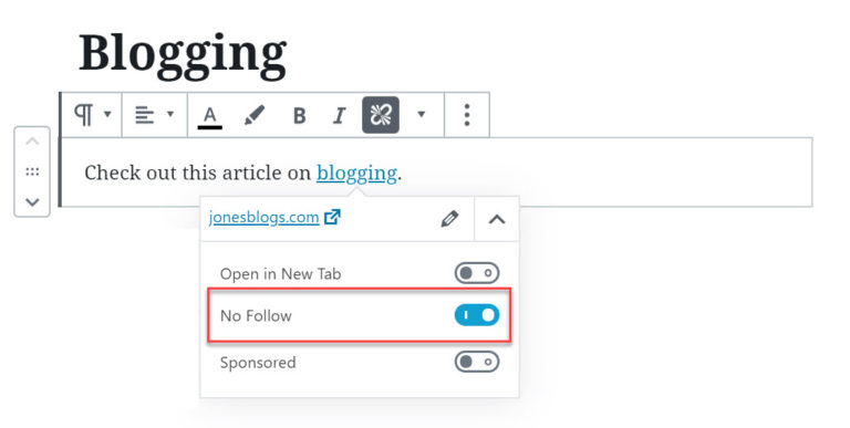 Plugin Gutenberg Ajouter des liens Nofollow