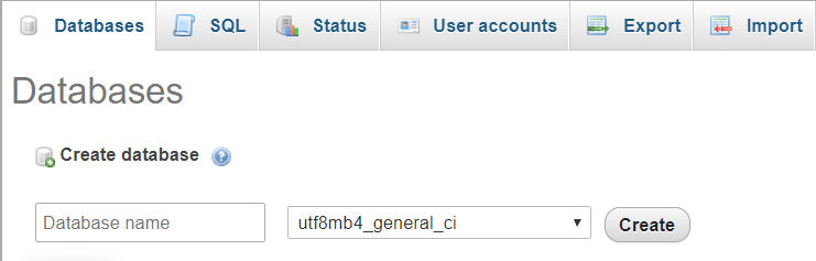 Création d'une nouvelle base de données à l'aide de phpMyAdmin.