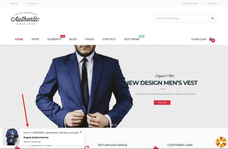 Exemple de notification WooCommerce